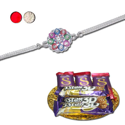 "Rakhi - SIL-6180 A(Single Rakhi),Choco Thali - Code RC05 - Click here to View more details about this Product